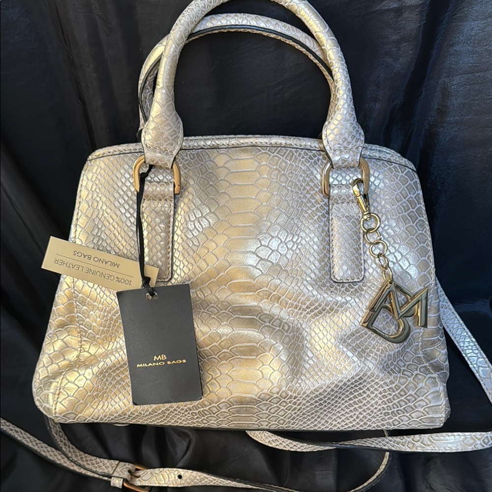 MB Milano Bags Gold Shimmer Leather Handbag